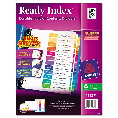 Avery Ready Index Customizable Table of Contents Multicolor Dividers 12-Tab Letter 11127