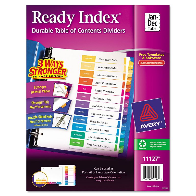 Avery Ready Index Customizable Table of Contents Multicolor Dividers 12-Tab Letter 11127, 1 of 9