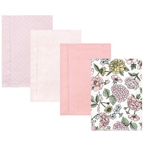 Hudson Baby Infant Girl Cotton Flannel Burp Cloths, Vintage Blossom 4 Pack, One Size - 1 of 4
