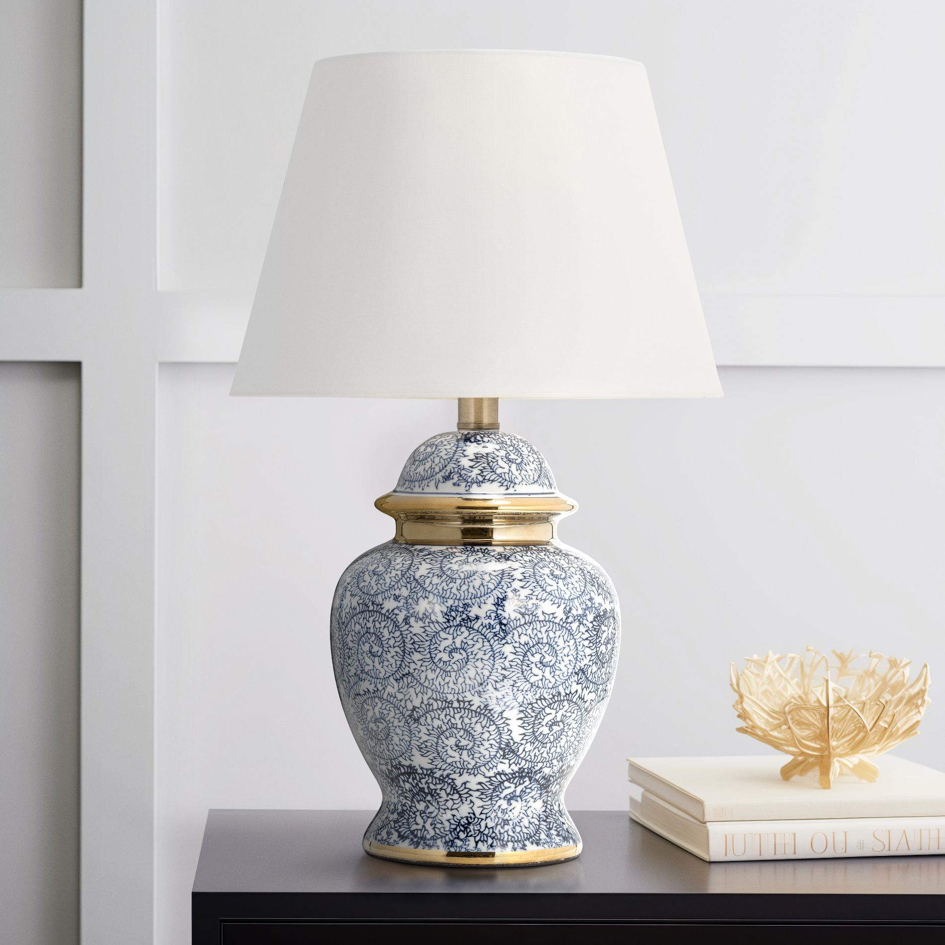 Chinoiserie Ceramic Table Lamp for Home and Bedroom Decor - Decorative Lighting for Living Room, Nightstand, and Bedside Display - 19", Blue & White