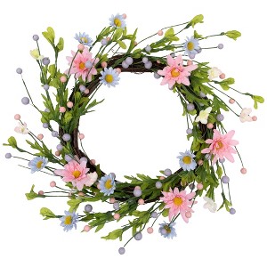 Northlight 12" Unlit Green/Pink Artificial Floral Christmas Twig Wreath - 1 of 4