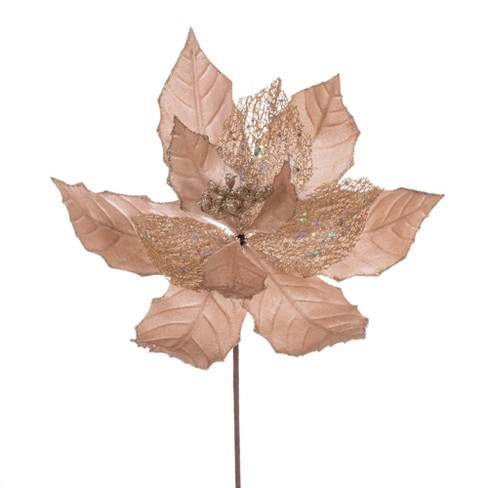 Vickerman 11" Velvet and Glitter Mesh Poinsettia Flower on Steem - image 1 of 1