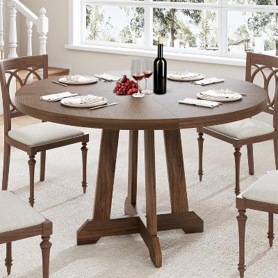 Round Dining Table, 47 Inch Round Dinner Table for 4, Farmhouse Kitchen Table with Wooden Pedestal Base for Home Dining (Only Table)