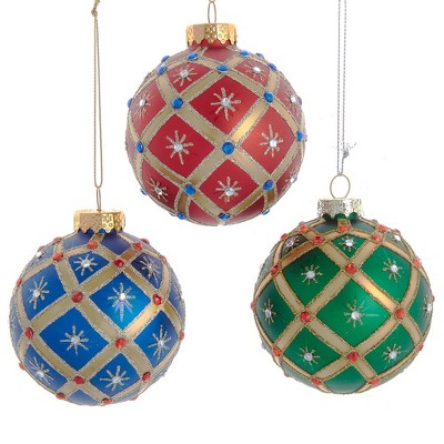 Kurt Adler 80MM Glass Red, Green and Blue Jewel 6-Piece Ball Ornament Set