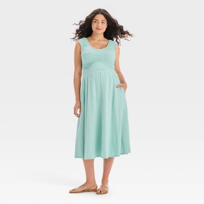 Knit Smocked Midi Maternity Dress - Isabel Maternity by Ingrid & Isabel™ Aqua Blue XL