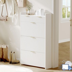 Jojoka Wave Design Shoe Cabinet with 3 Flip Drawers & 2 Top Drawers – Slim Entryway Organizer with Side Hook, Raised Tabletop - 1 of 4