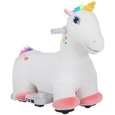 Qaba 6V Battery Powered Kids Electric Ride on Animal Toy with Music Forward, Foot Pedal for Girls Boys Aged 18-36 Months