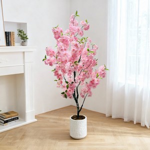 Artificial cherry blossom tree with pink flowers, realistic potted faux cherry blossom tree, handmade, suitable for indoor and outdoor home use - 1 of 4
