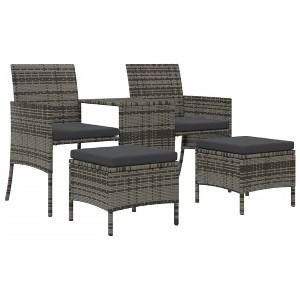 vidaXL 2 Seater Sofa Outdoor Love Seat with Cushions and Tea Table PE Rattan - Gray - 1 of 4