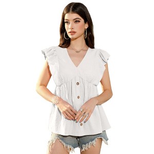 Clearlove Womens Tops  Flutter Sleeve T-Shirts Trendy Ruffle Short Sleeve Loose V-Neck Tunic Tops - 1 of 4