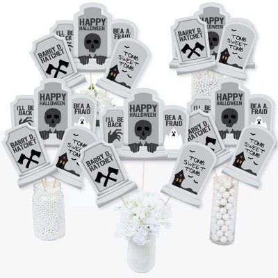 Big Dot of Happiness Graveyard Tombstones - Halloween Party Centerpiece Sticks - Table Toppers - Set of 15