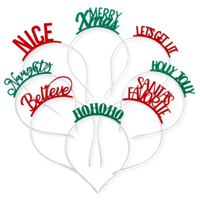 Blue Panda Set of 8 Christmas Themed Headbands for Holiday Party, Costume Hair Accessories Supplies (4.4 x 7.15 In)