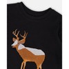 Deux par Deux Boy Organic Cotton T-Shirt Black with Boucle Deer Applique - 4 of 4