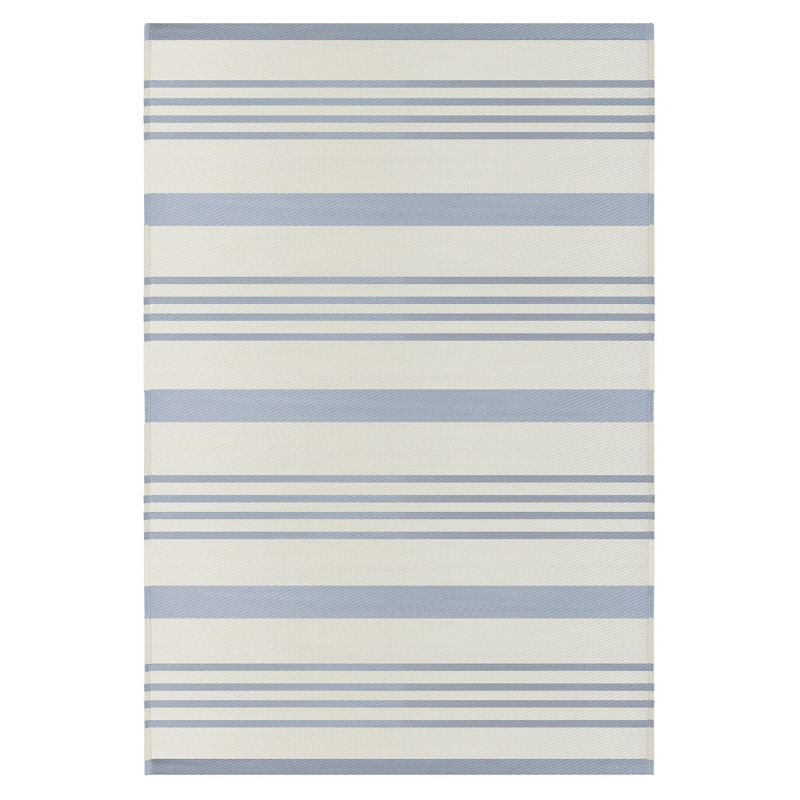 Northlight 4' x 6' Light Blue and White Striped Rectangular Outdoor Area Rug, 1 of 5