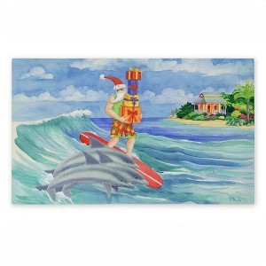 Stupell Industries Surfing Santa & Dolphins Printed Outdoor Door Mat, design by Paul Brent, 18"x30" - 1 of 4