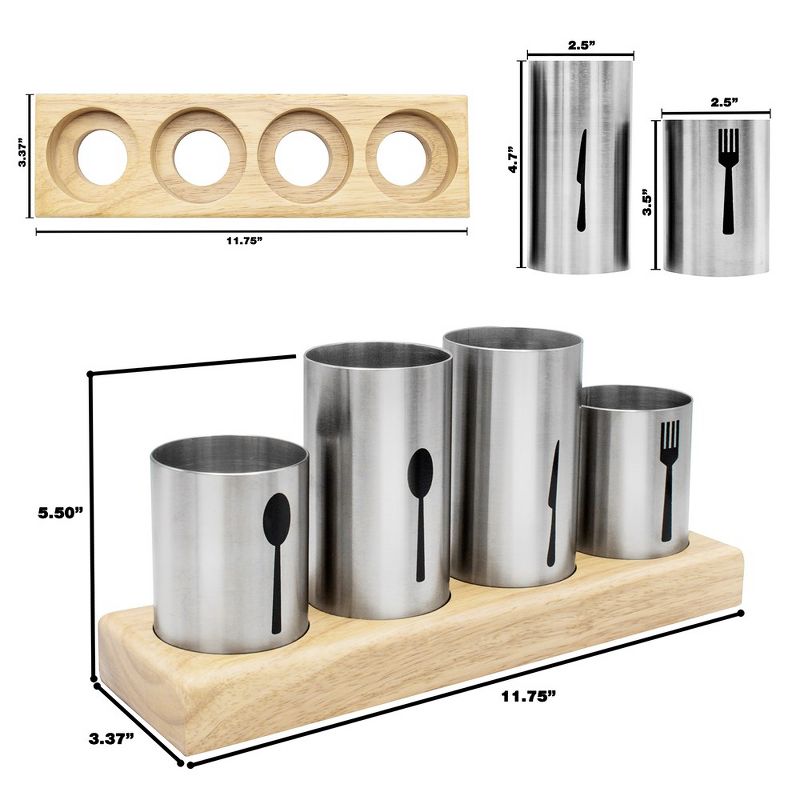 Sorbus Utensil Holder, for Spoons, Knives and Forks, Stainless Steel Cutlery Organizer with Bamboo Wood Base, 3 of 8