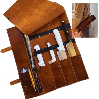 Blade Guard Chef’s Knife Roll: Premium Leather 5-Pocket Bag for Chefs | Secure, Durable, Stylish & Travel-Friendly Case