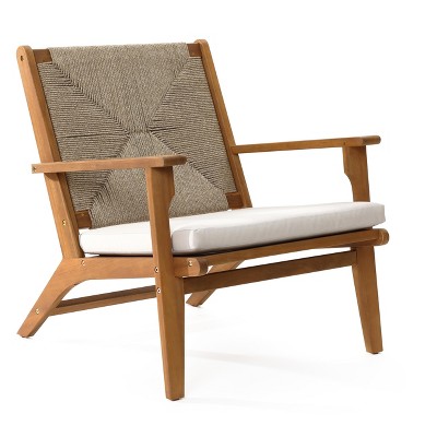 LuxenHome Outdoor Acacia Wood Deck Chair with Seat Cushion Brown
