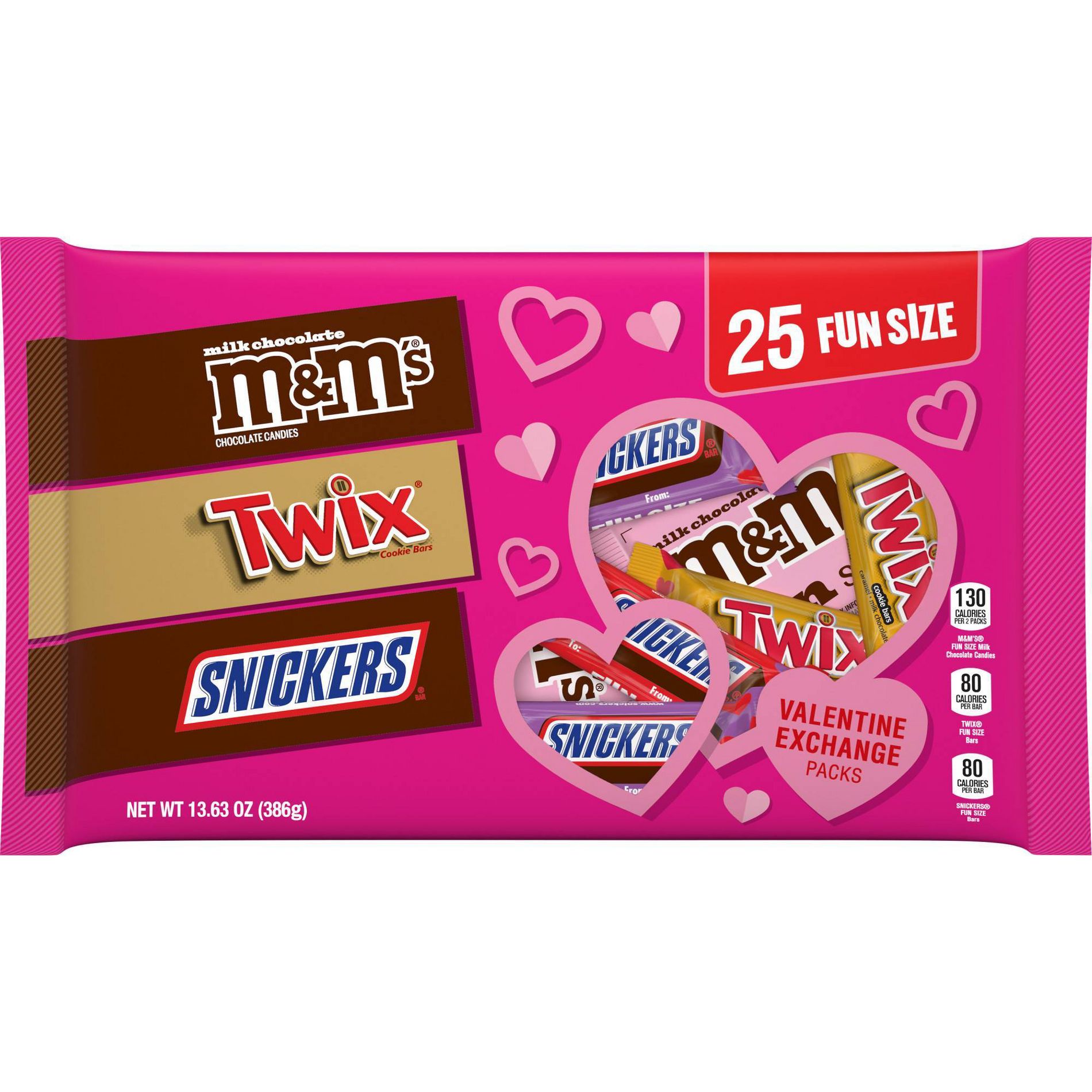 Snickers Twix and M&M's Valentine's Classroom Exchange Variety Pack Candy - 13.63oz/25ct
