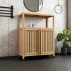 KWPZQEB Bamboo Floor Cabinet, Modern Storage Organizer with 2 Doors and Shelves, Freestanding Floor Storage Cabinet for Living Room, Bathroom - 2 of 4