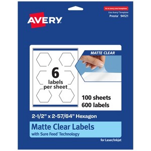 Avery Matte Clear Labels,  2-1/2" x 2-57/64" Hexagon - 1 of 4