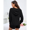 2 Piece Lounge Sets for Women V Neck Lantern Long Sleeve Hooded Top and Drawstring Shorts Sweatsuit Outfits - 4 of 4