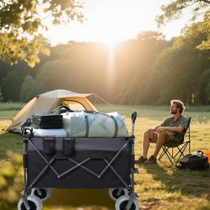 Whisen Multi-functional Folding All-Terrain Utility Wagon Cart with 360°Swivel Balloon Wheels, Brakes and Adjustable Handles - Black+ Gray - 1 of 4