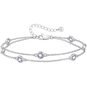 Double Strand Birthstone Charm Bracelet, 925 Sterling Silver Link Jewelry, Birthday Anniversary Christmas Gift for Women - 1 of 4