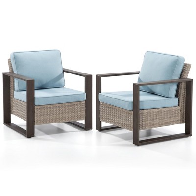 COWLOWN Light Blue 2 Piece Outdoor Wicker Chairs, Patio Seating with Waterproof Rattan, Thick Cushions & Durable Metal Frame for Backyard or Terrace