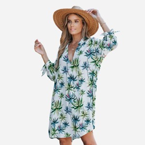 Women's Long Sleeve Botanical Buttoned Shirt Dress - Cupshe - 1 of 4
