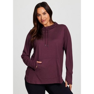 RBX Active Women's Legging Friendly Buttery Soft Stretch Jersey Adjustable Hood Long Sleeve Top with Thumbholes, Pocket - 1 of 4