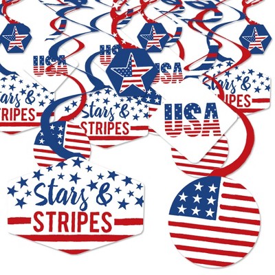 Big Dot of Happiness Stars & Stripes - Memorial Day, 4th of July & Labor Day USA Patriotic Party Hanging Decor - Party Decoration Swirls - Set of 40