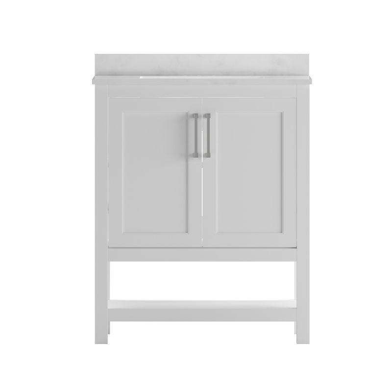 Merrick Lane Bathroom Vanity with Ceramic Sink, Carrara Marble Finish Countertop, Storage Cabinet with Soft Close Doors and Open Shelf, 3 of 13