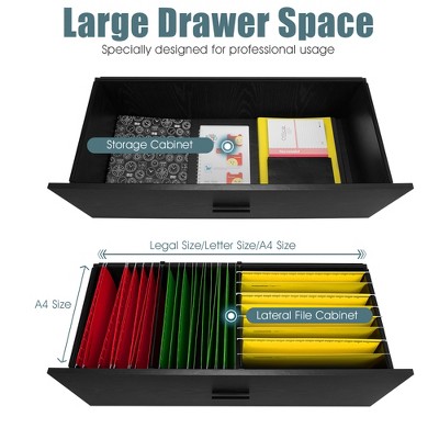 Black Engineered Wood 2-Drawer Lateral Filing Cabinet