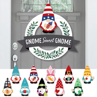 Big Dot of Happiness Holiday Gnome Sweet Gnome - Front Door Seasonal Decor - Interchangeable Wreath