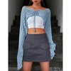 Women's Cropped Cardigan Crochet Hollow Out Crochet Sweater Tie Front Long Bell Sleeve Shrug Bolero - 3 of 4