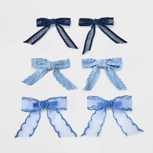 Girls' 6pk Ribbon Bow Clip Set - art class™ Blue - 1 of 4