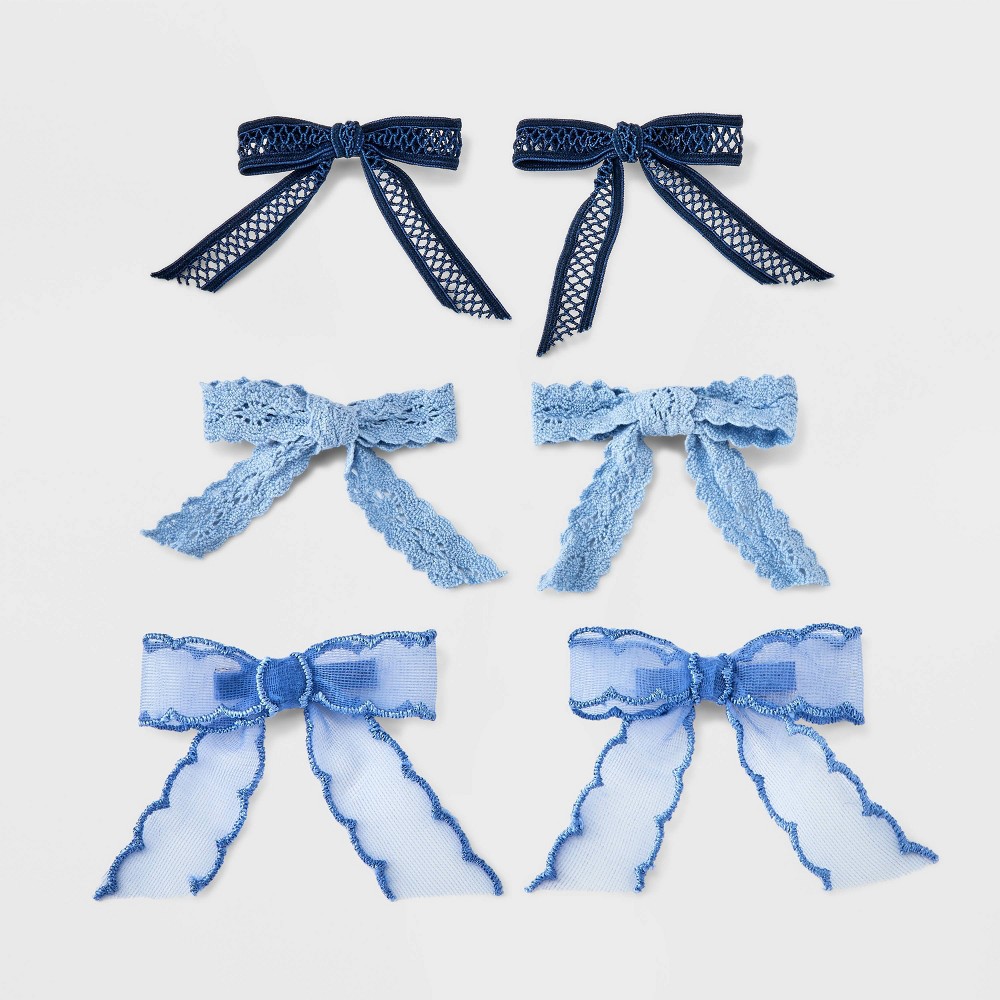 Girls 6pk Ribbon Bow Clip Set - art class Blue