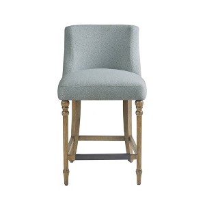 25" Delaney Upholstered Counter Height Barstool Blue - Martha Stewart: Square Seat, Wood Legs, Polyester Fabric - 1 of 4