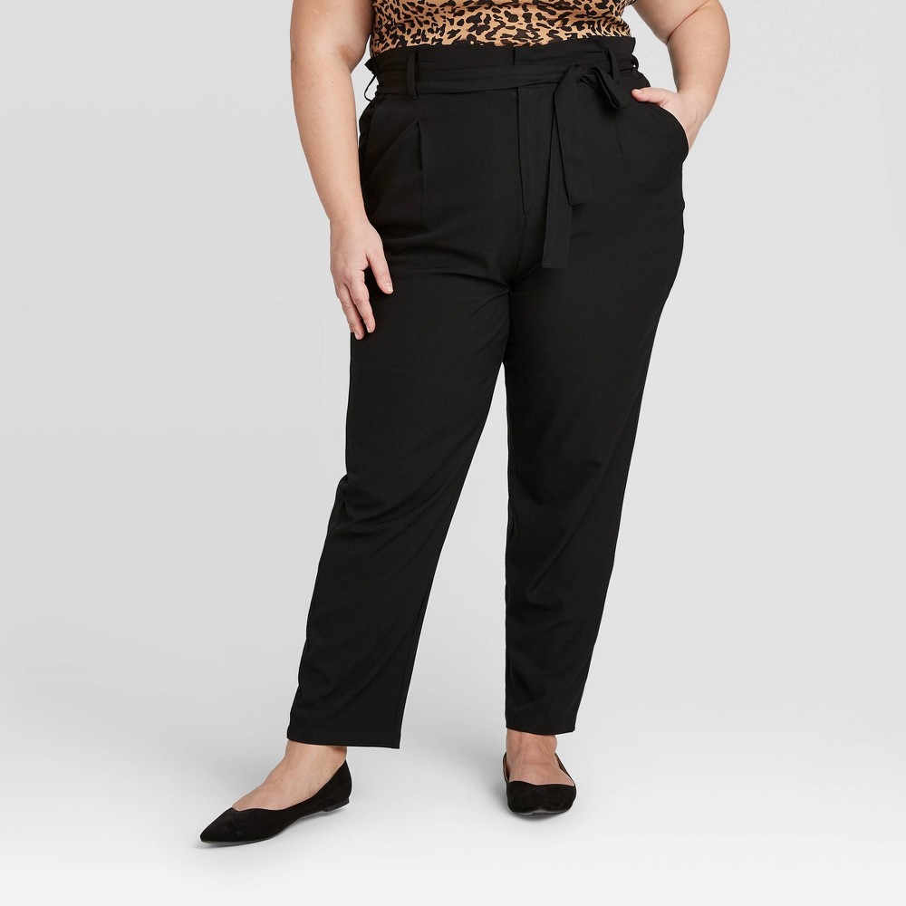 Women's Plus Size Mid-Rise Straight Leg Utility Ankle Pants - Ava &Viv Black 30W, Women's was $29.99 now $20.99 (30.0% off)