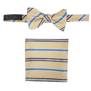 Men's Stripes 2.75" x 4.75" Adjustable 16" - 20" Freestyle Self Tie with Hankie Set - 1 of 4