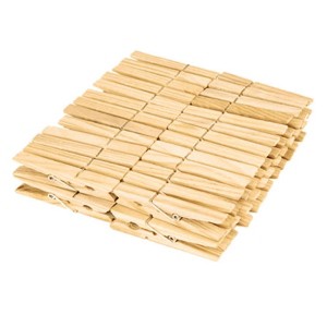 LOLA Wooden Clothespins, 50 Pack, Natural Pine Wood, 7-Coil Rust Resistant Spring Clips, Holds Up To 10lbs On Each - 1 of 3