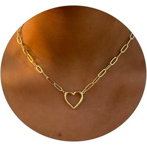 14K Gold Plated Heart Necklace for Women, Dainty Love Heart Pendant, Delicate Gol, Trendy Festival Birthday Present - 1 of 4