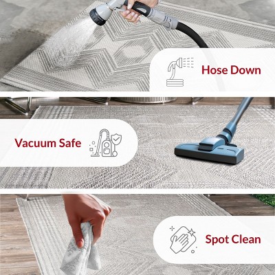 Modern Boho Light Grey Square Synthetic Indoor/Outdoor Rug