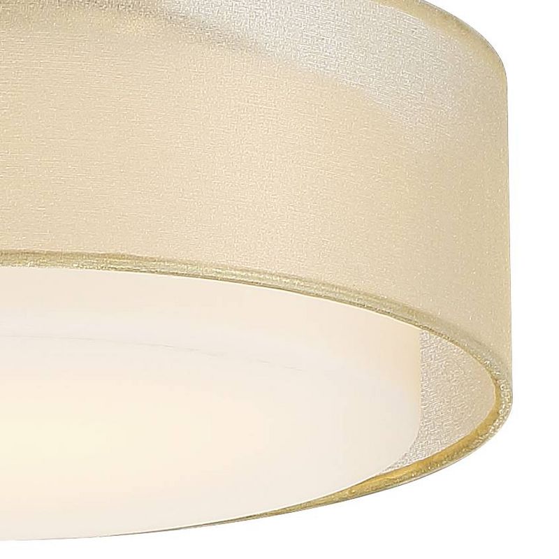 Possini Euro Design Ceiling Light Semi Flush Mount Fixture 12 1/2" Wide Plated Gold 2-Light Sheer Fabric Outer Opal White Glass Drum Shade for Bedroom, 3 of 8