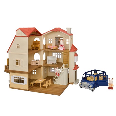 Calico Critters Red Roof Grand Mansion Gift Set, Dollhouse Playset with 3  Figures, Furniture, Vehicle and Accessories