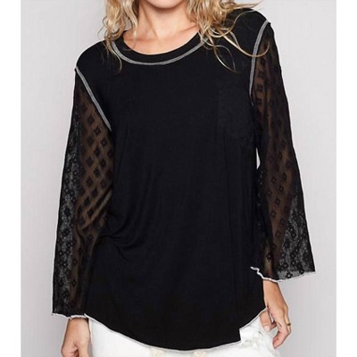 Women's Lace Arm Long Sleeves Top - POL