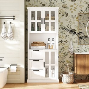 Famapy Bathroom Storage Cabinet with Glass Doors & Drawers,Tall Bathroom Cabinet,for Towel & Toiletries Storage - 1 of 4