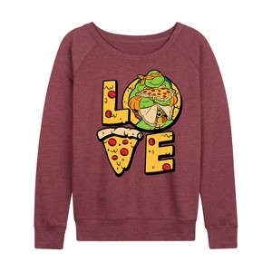 Women's - Teenage Mutant Ninja Turtles - Michelangelo Love Lightweight French Terry Wide Neck Long Sleeve Shirt - 1 of 4
