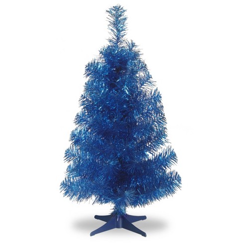 3ft National Tree Company Blue Tinsel Artificial Tree With Plastic ...
